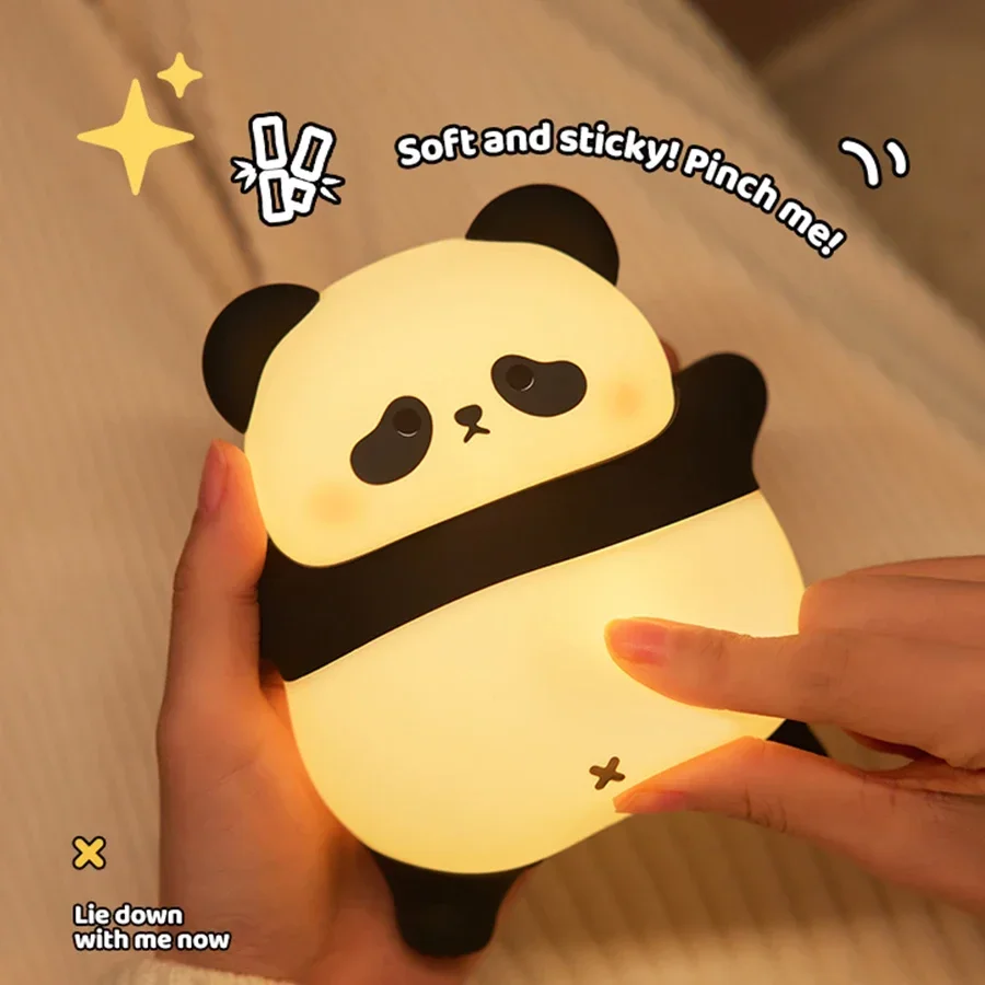 USB Rechargeable LED Night Light Cartoon Panda Silicone Night Lamp Bedroom Bedside Decor Table Lamp Children Nightlight Gift