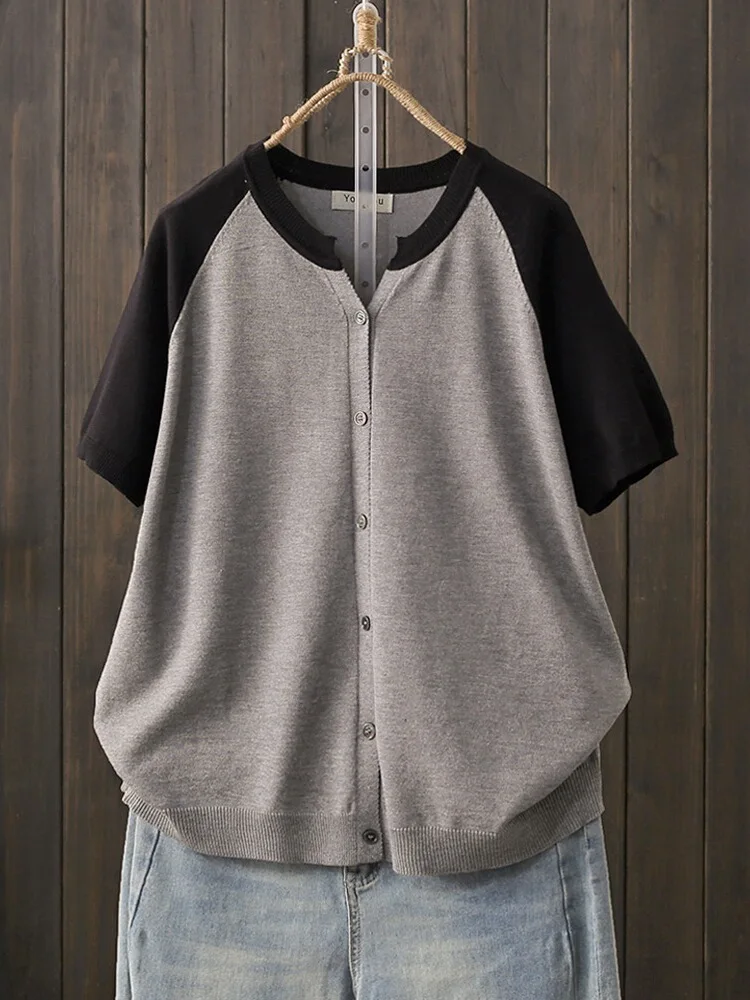 Cardigan ouvert tricoté fin pour femme, ample, T-irt ort Sve, haut en soie fraîche, grande taille, Faion coréen, été