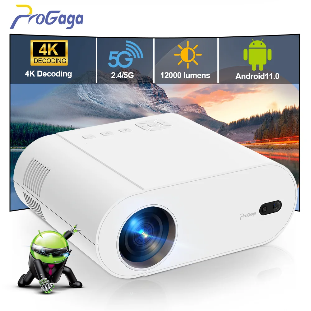 PROGAGA Full HD 1080P PG510W Mini Projector Android 11 WiFi 12000 Lumens PG510 4K portable projector Home Theater Outdoor Beam