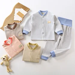 Newborn Boys Girls Warm Pajamas Striped Long Sleeve Tops + High Waist Pants Pyjamas Toddler Baby Autumn Sleepwear Clothing Sets