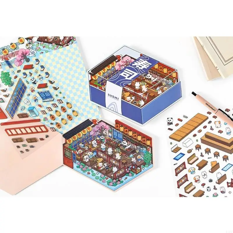 E1PF Cartoon Chep Shop Landscape Stickbook СИТКА