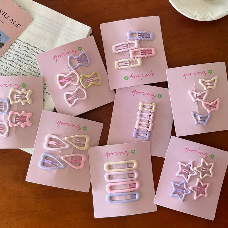 4Pcs Heart Star Hair Clips Girls Cute Hairpin Barrettes Fashion Accessories Gift Pink Simple Design
