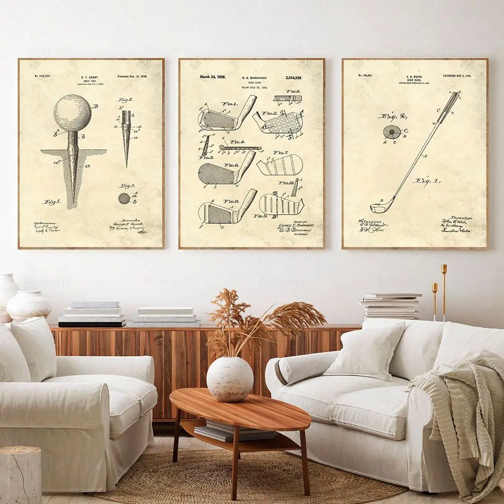 Vintage Golf Patent Prints Gift Game Room Decor Golf Sand Wedge Blueprints Sport Poster Canvas Painting Man Cave Room Decoration