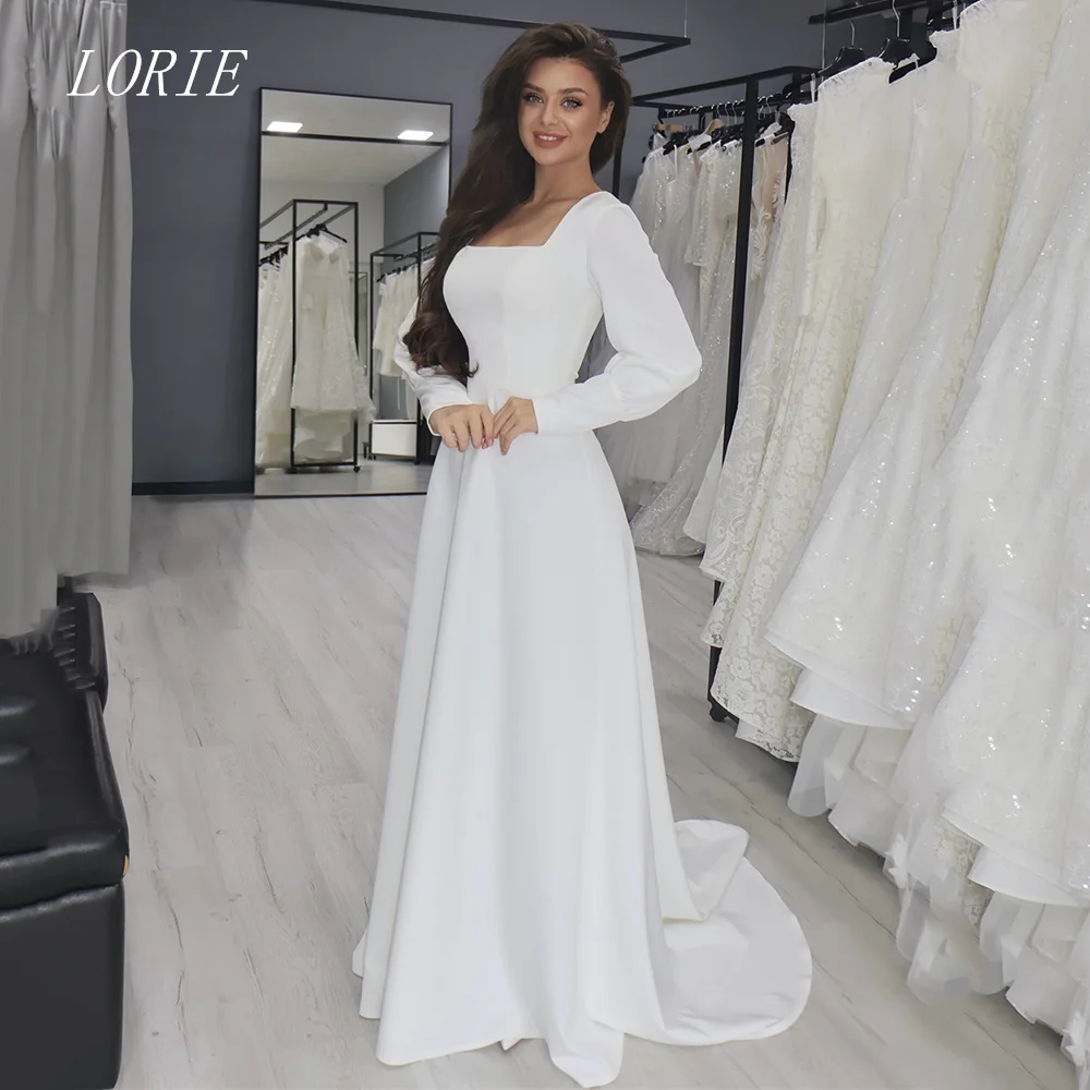 

LORIE Classical Straight Wedding Dress Square Collar Bridal Dresses Simple Full Sleeve Wedding Gown Customized 2026