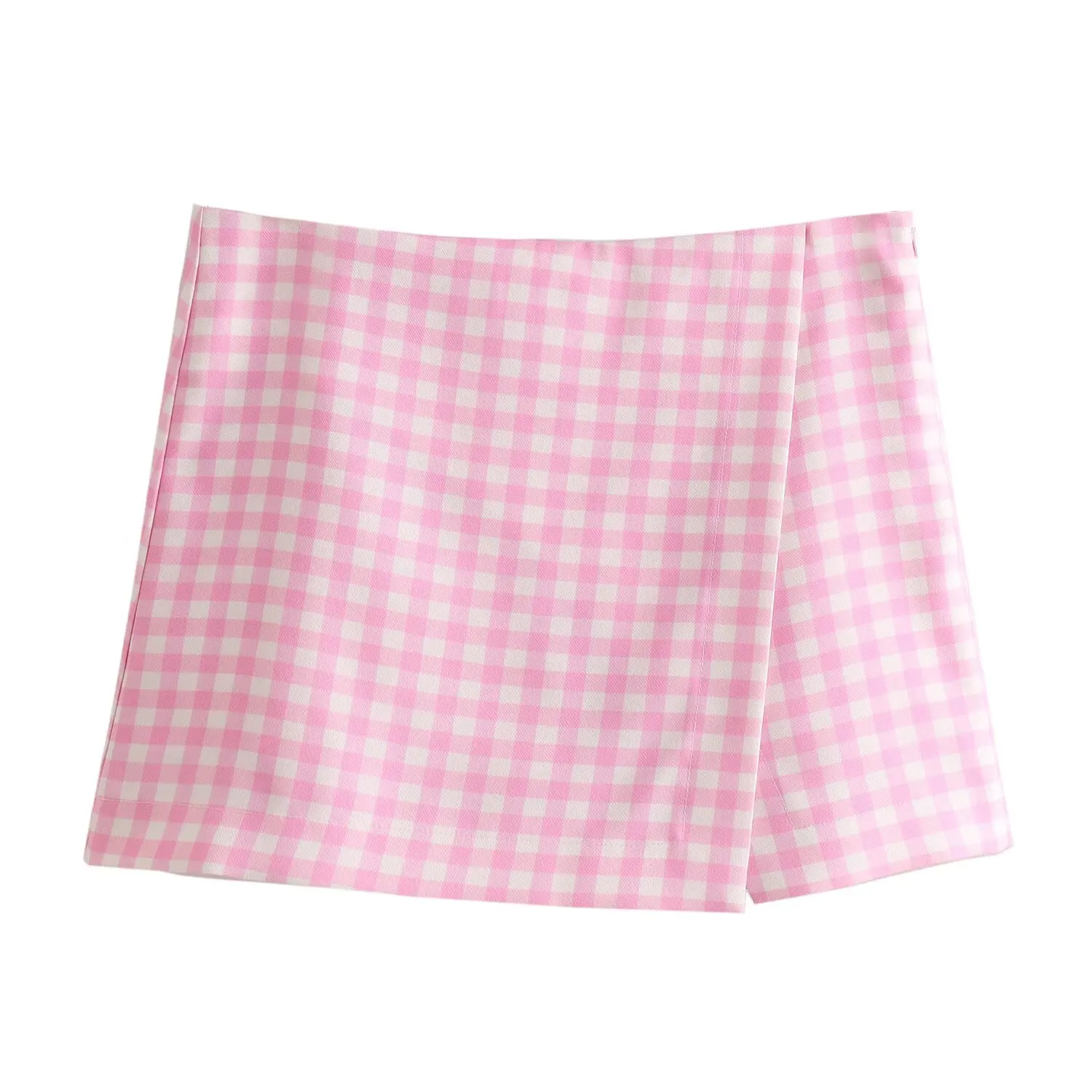 

2025 new women's clothing European and American style high waist contrast color plaid asymmetrical slit skirt pants