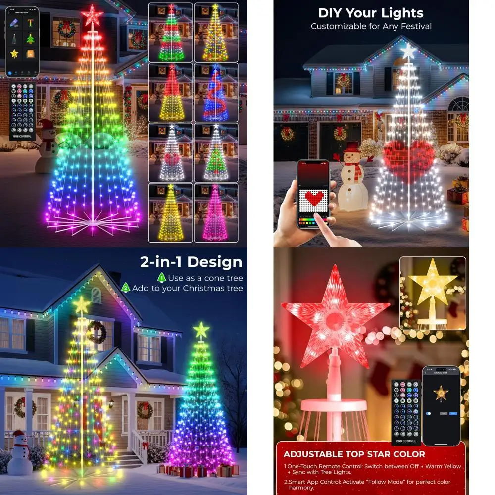 

App-Controlled 9FT LED Christmas Cone Tree with DIY Color Changing and Light Show, Outdoor Waterproof Decoration