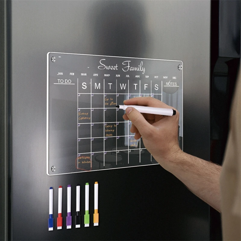 Reusable Magnetic Memo Board With Erasable Surface Transparent Acrylic Weekly Planner Organizer For Refrigerator Office Home