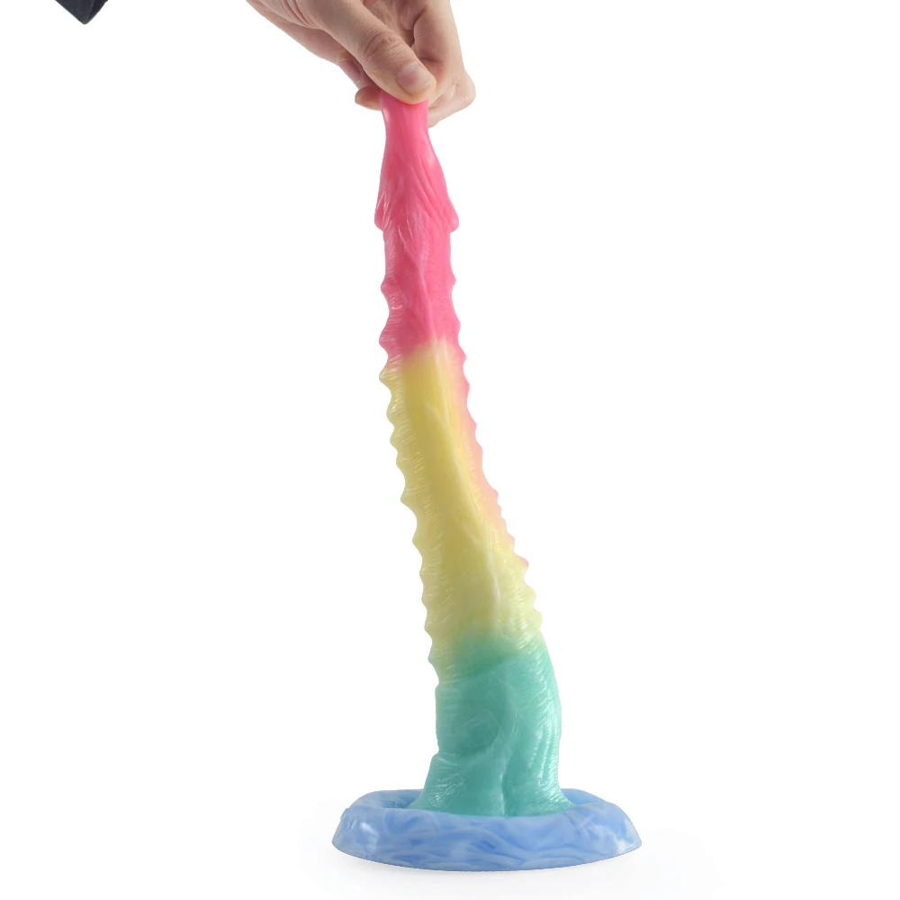 FAAK Curved Colorful Dildo Animal Snake Penis With Sucker G-spot Stimulate Soft Silicone Sex Toy Flexible Vagina Anal Masturbate