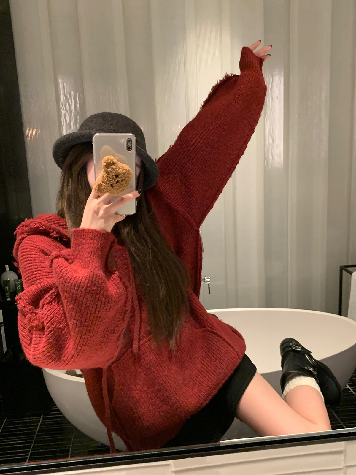 

Anneop Cisas красный вязаный свитер женский весенний с вертикальной полоской и волокном удобный длинный све