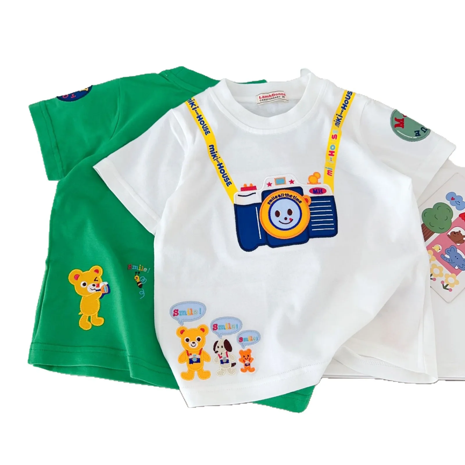 

2025 New Children's Cartoon Embroidery Cotton Summer Camera Japanese and Korean Comfortable Soft Cute T-shirt