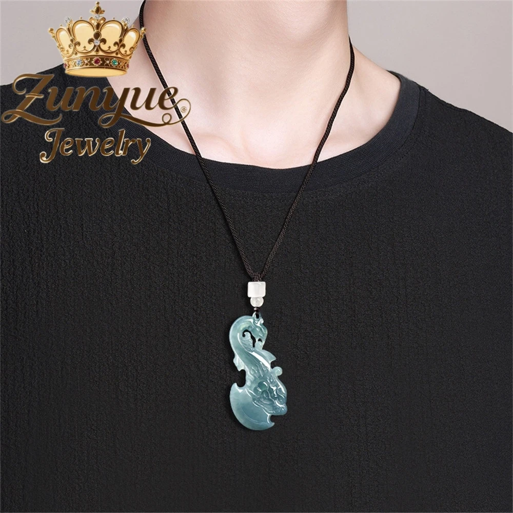 Natural A-Grade Blue Ice-Grade Water Jadeite Dragon Axe Pendant Chinese Style Luck  Luck Charm Necklace Good Luck Jewelry Gift - view 5