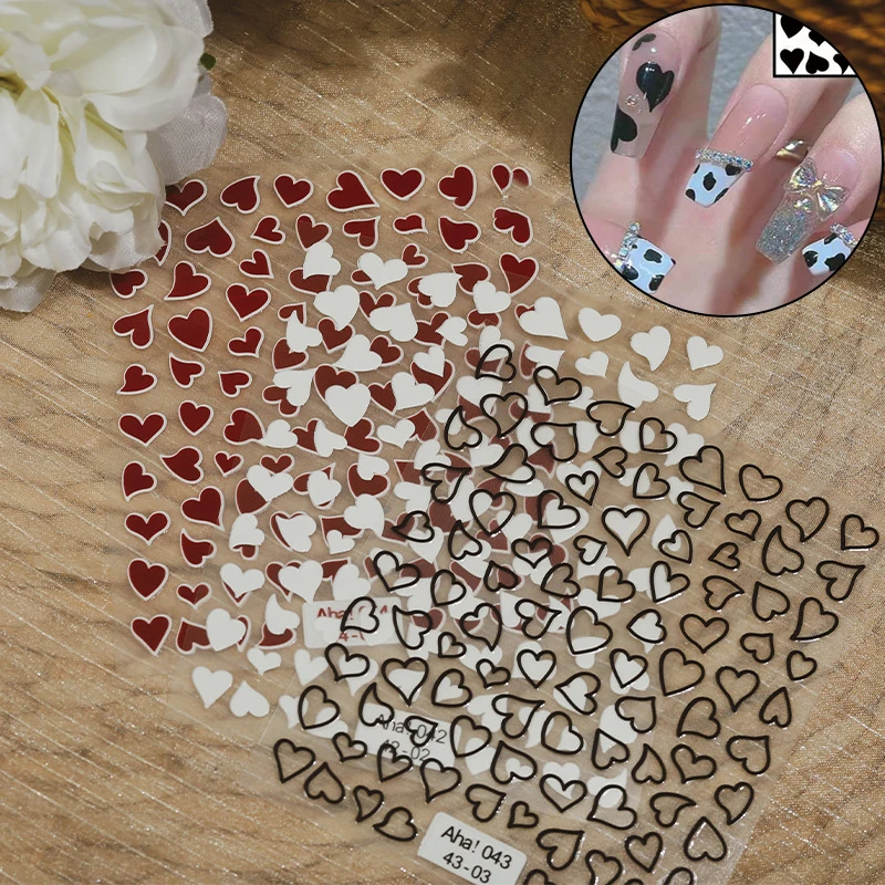 1 Sheet Nail Art Love Stickers Long-Lasting Waterproof Heart-Shaped Cute Crooked Heart Nail Decals