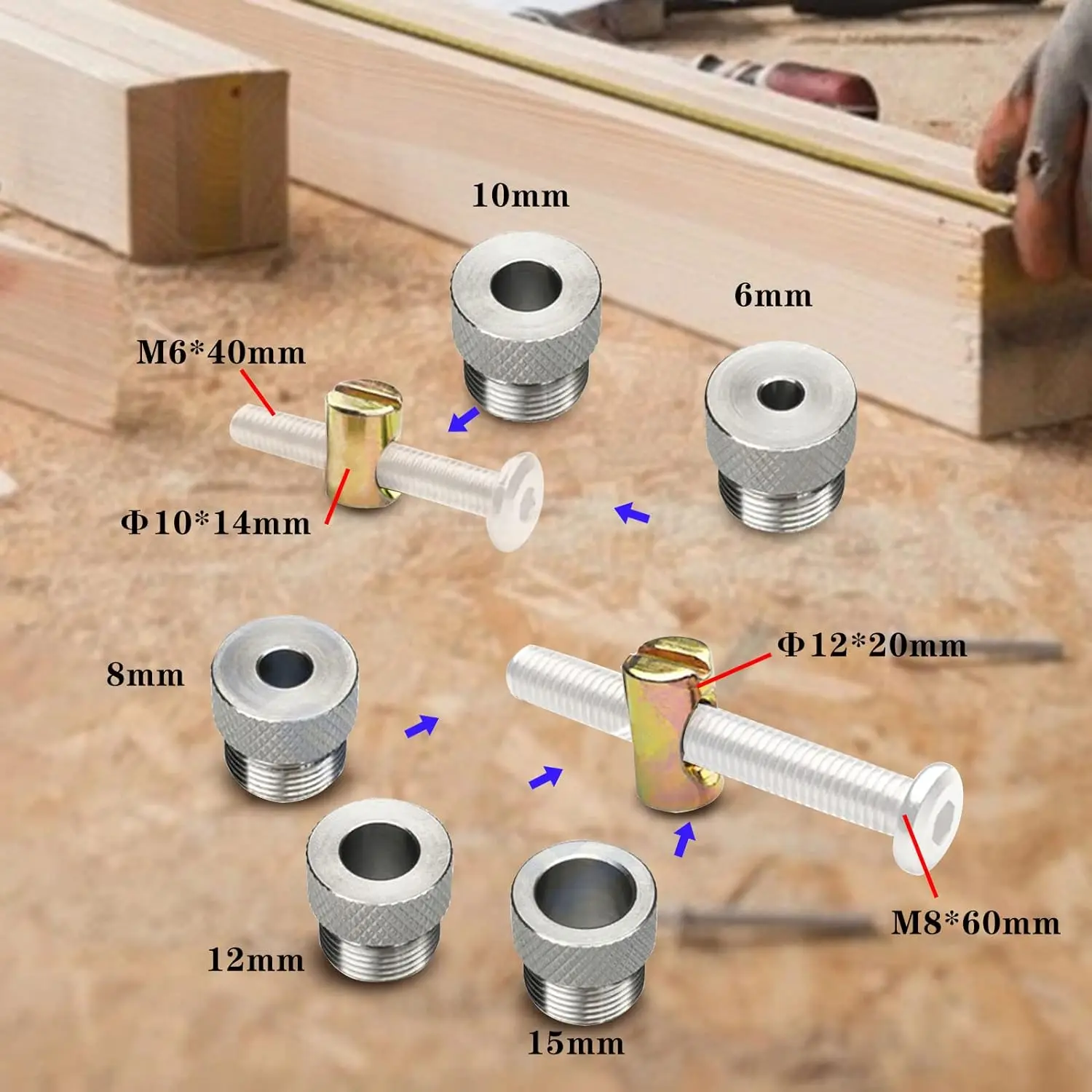 Screw Jig 2-in-1 Adjustable Woodworking Drilling Puncher Locator with Twist Drills, Dowel Drill Guide Kit,4-Hole 6/8/10/12/15mm