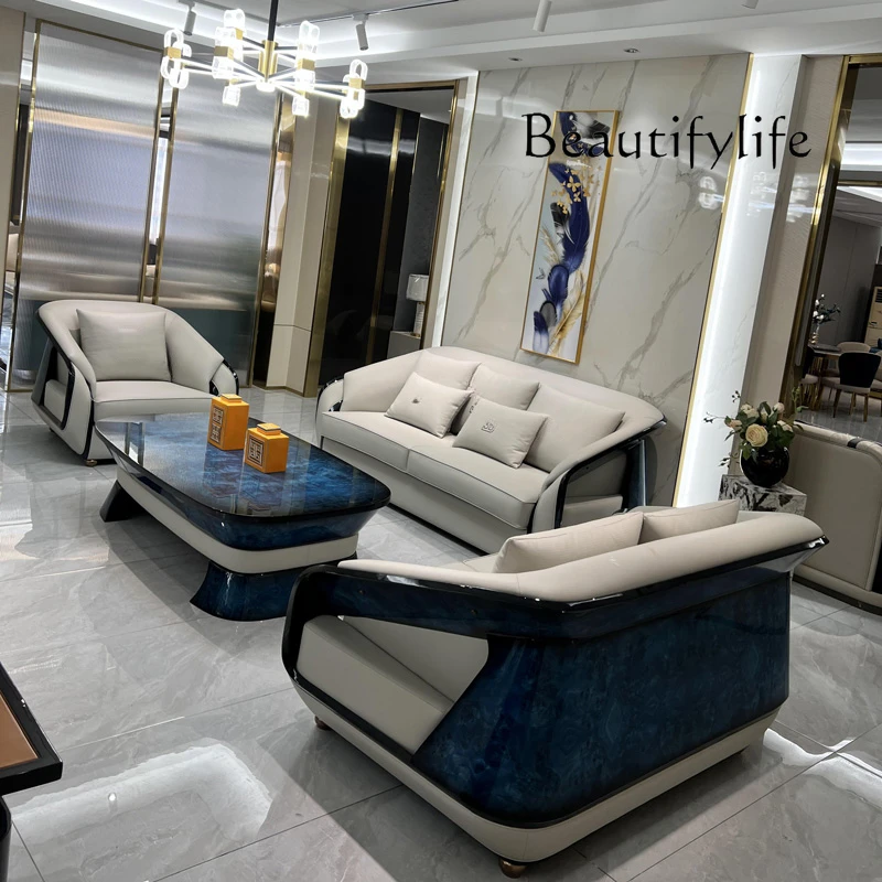 Light luxury Italian leather sofa combination villa high-end living room furniture simple
