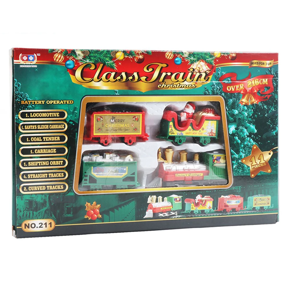 Zabawki - pociąg z kreskówki, układanka, składany wagon kolejowy, zasilany bateryjnie, symulacja modelu pociągu, prezent na Boże Narodzenie dla chłopców i dziewczynek, Święty Mikołaj