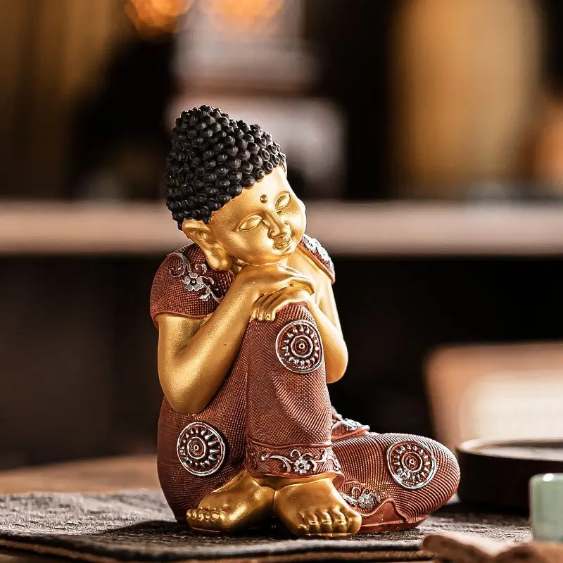 Golden Buddha statue Zen ornament desktop tea table entrance sleeping Buddha image offering Chinese handicrafts living room