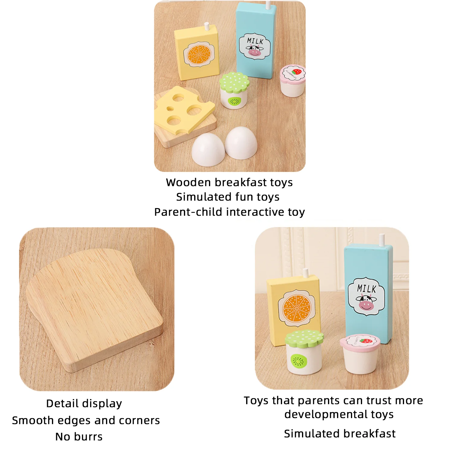 Simulazione in legno di un giocattolo da cucina per colazione americana, un giocattolo da cucina di simulazione di ruolo