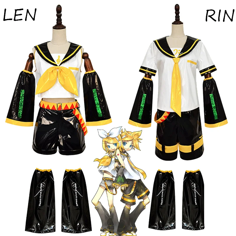 

Anime Game Rin Len Cosplay Costume Adult Unisex Top Pants Shorts Bow Tie Headwear Full Set Accessories Uniform Halloween Outfits