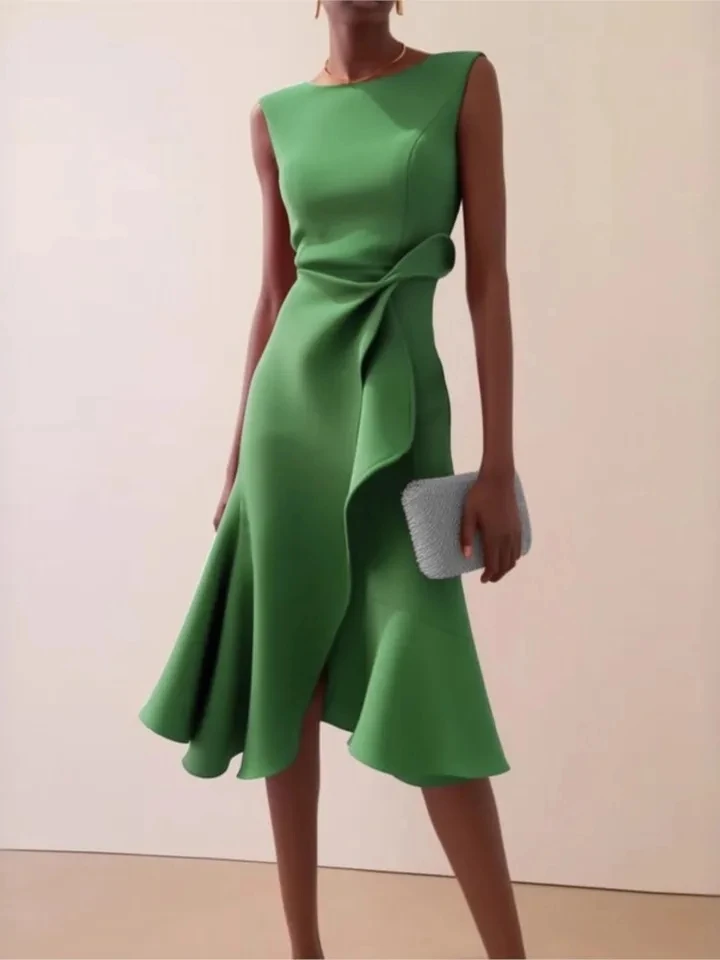 

Fashion O Neck Sleeveless Women's Slim Dresses 2026 Summer New Style Irregular Slit Large Swing Elegant Female Party Dress