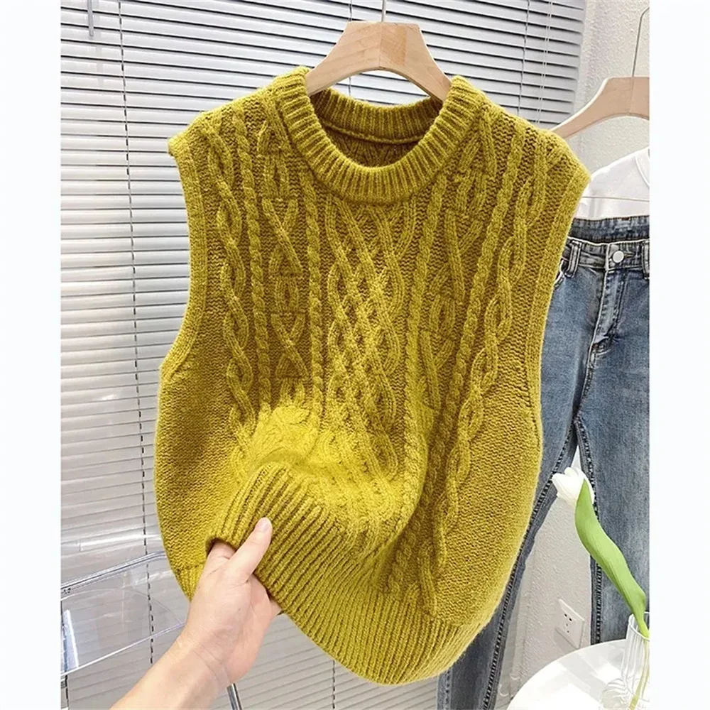 Spring Autumn Twist Knitted Loose Sleeveless Pullover Korean Fashion Women\'s Sweater Vest New Leisure Sleeveless Knitted Vest