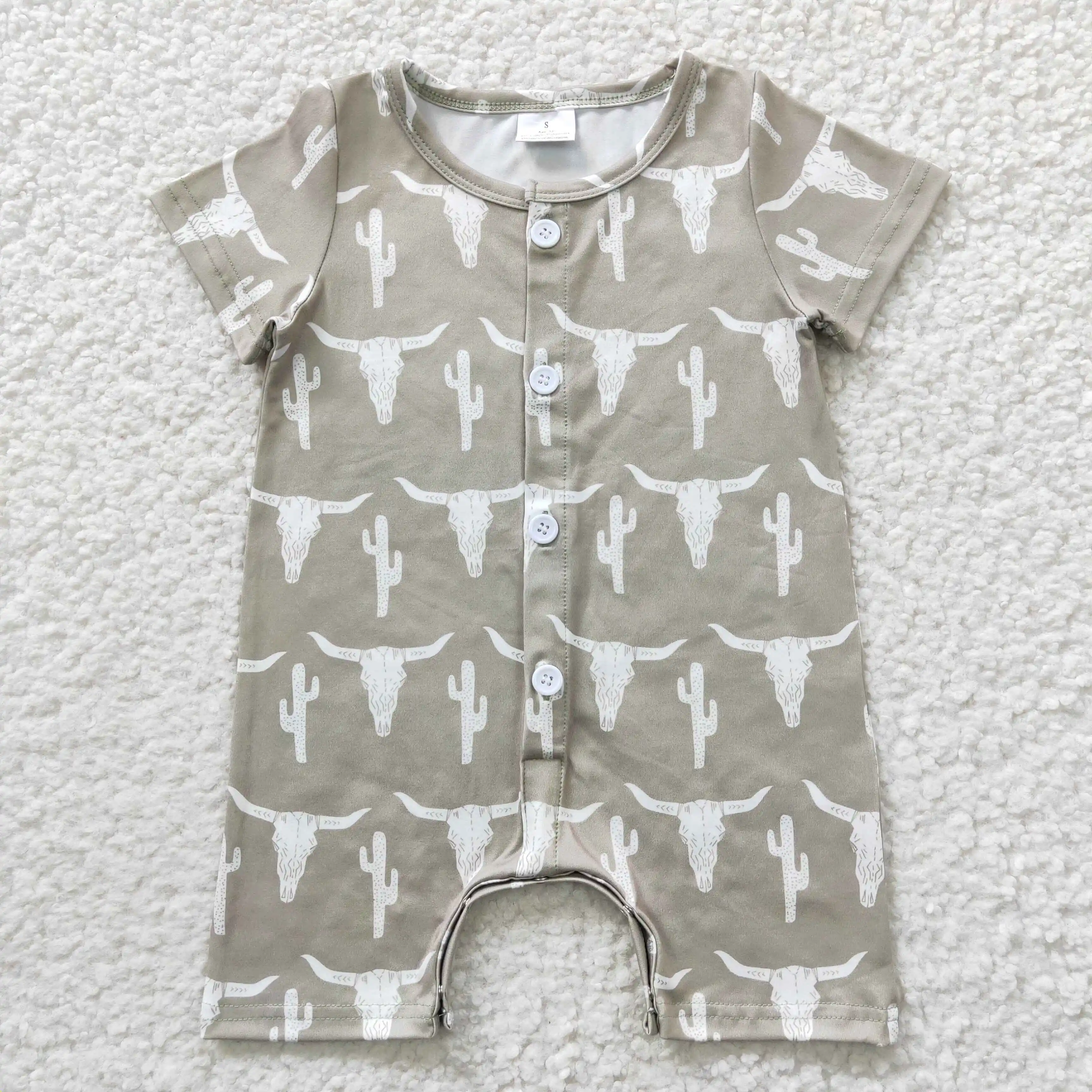 Bullhead Cactus Western Print Gray White baby long sleeve infant romper one-piece baby clothes SR0258