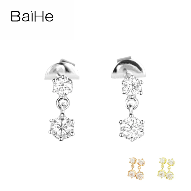 

BAIHE Genuine Solid 14K White Gold H/SI Natural Diamond Stud Earrings Women Engagement Gift Trendy Fine Jewelry pendientes mujer