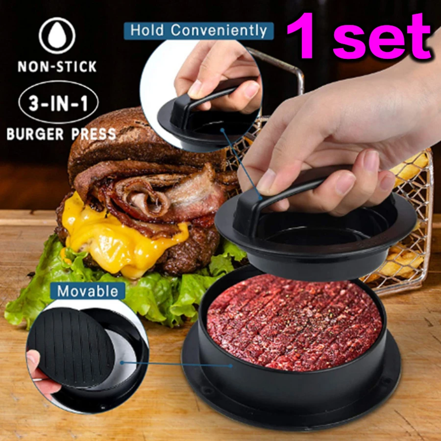 Hamburger meat press, three in one non stick hamburger tablet press, heat-resistant meat puree - easy to chop and clean - durabl