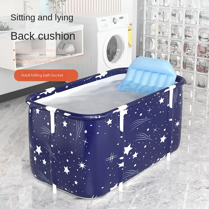 Starry Sky Blue Foldable Inflatable Bathtub for Full Body Soaking, Portable Bathing Tub for Adults and Kids