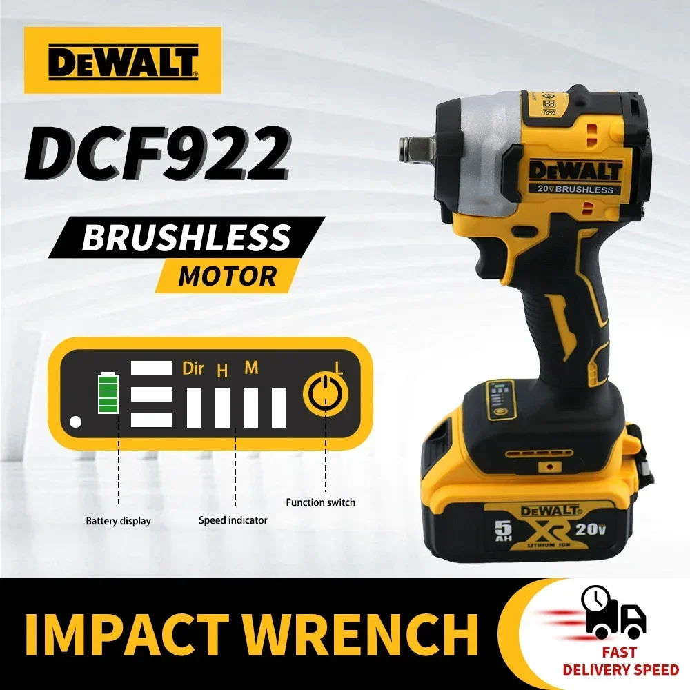 Dewalt-ブラシレスインパクトレンチ,可変速,20vリチウム電池,1/2インチ,2500rpm,205nmトルク,dcf922