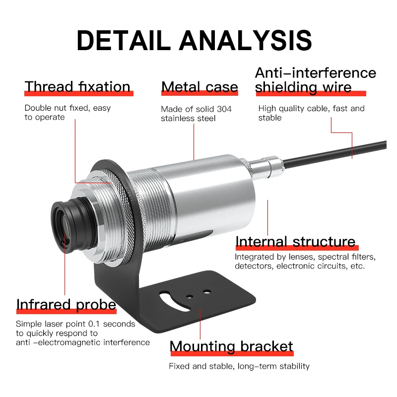 2025 Premium Products BYD-D30160A 300~1600℃ IP65 Industrial Non-Contact Infrared Temperature Sensor Precision Instruments