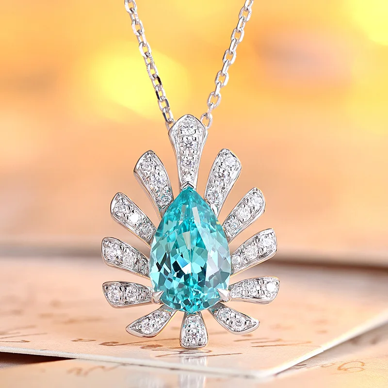 Luxury Snake Design Lab Grown Paraiba Approx 5 Carat Pear Shape Silver Pendant Necklace For Anniversary Birthday Gift