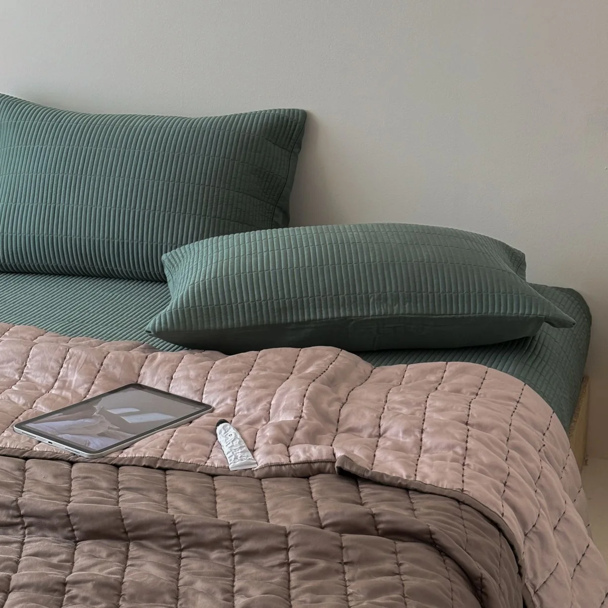 Modal Cotton Quilt Set 3pcs - 1PC Lightweight Breathable Solid Color Bedspread Coverlet with Textured Stripes | Summer Bedding