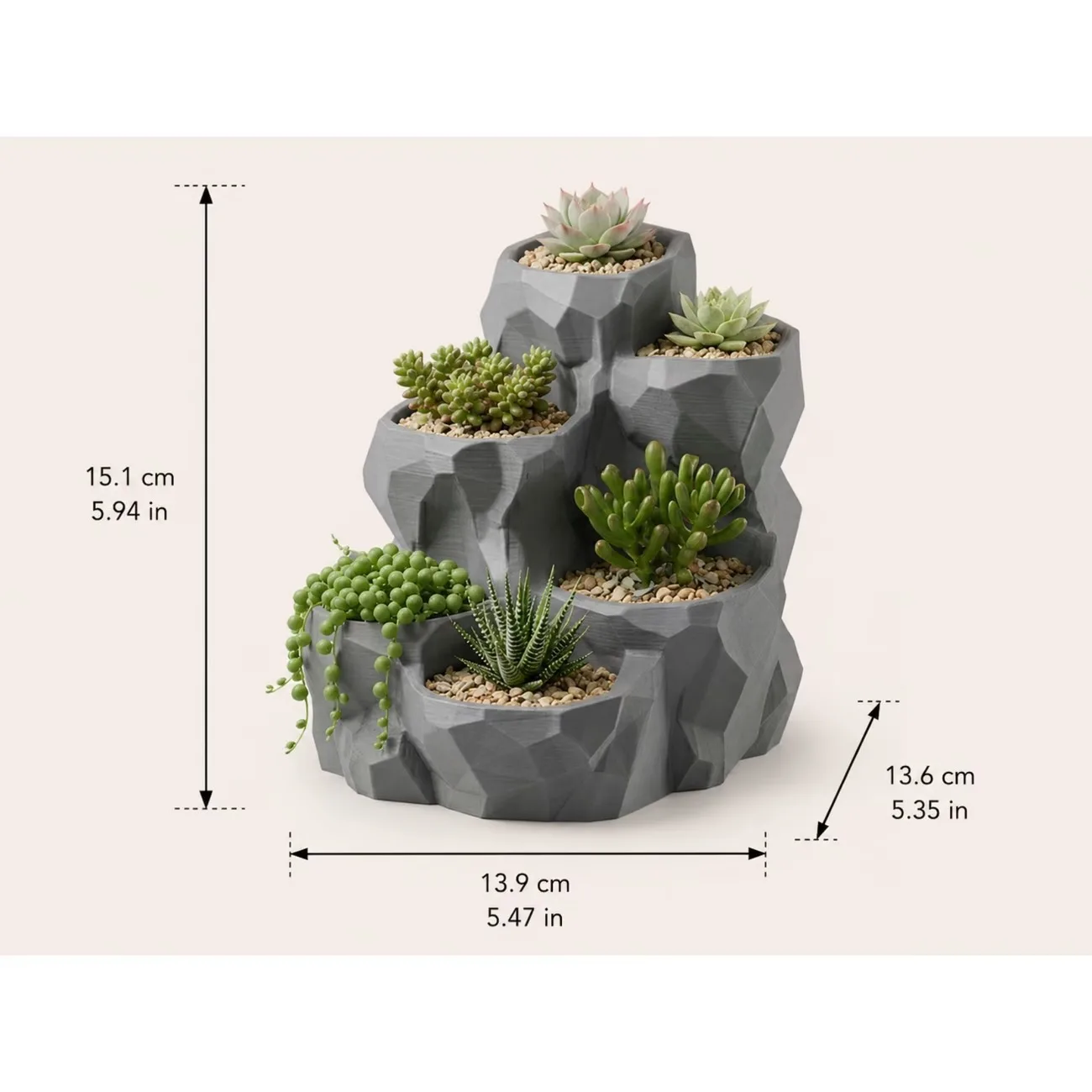 Rockery Rock Style Sukkulententopf aus Kunstharz, Tischblumentopf mit mehreren Pflanzmöglichkeiten, dekorativer Topf für Kakteen und kleine Pflanzen. – Detail 3
