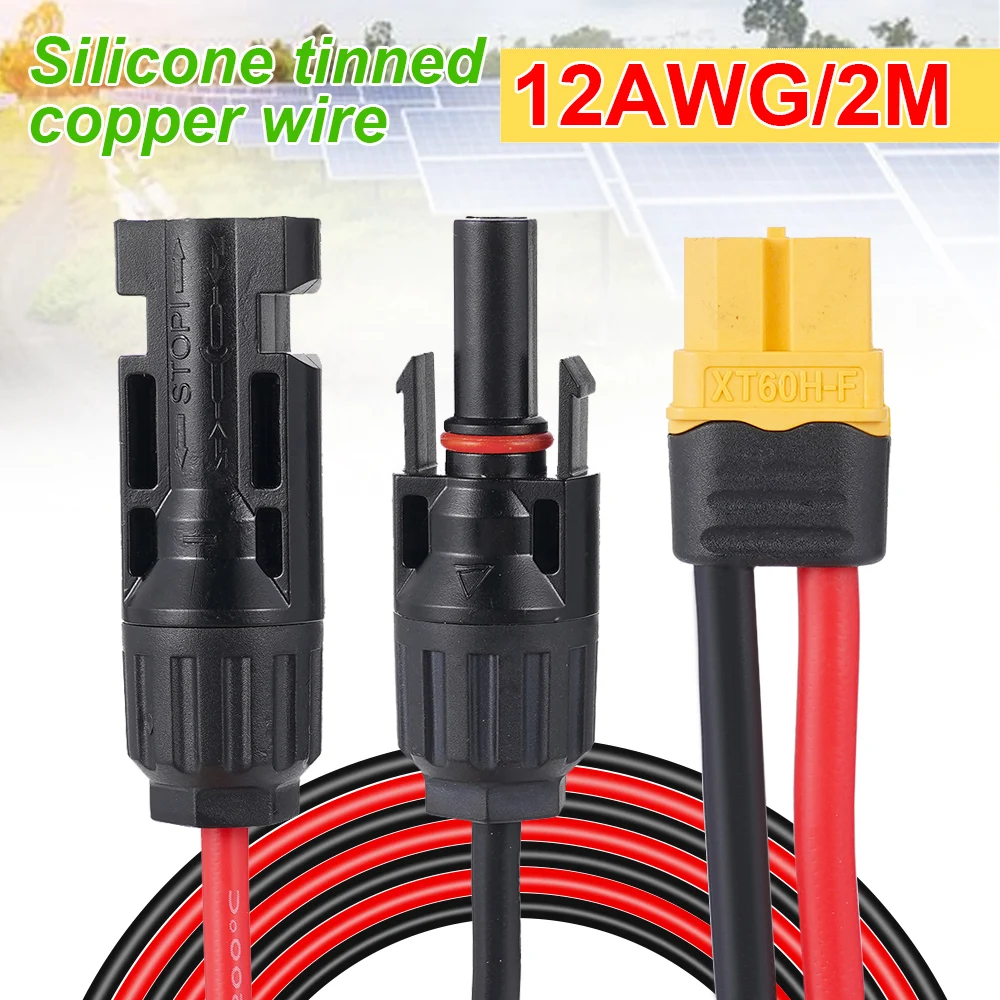 12AWG XT60 female connector 0.6/2m silicone tinned copper wire car solar cell connector XT60 Solar Charging Cable