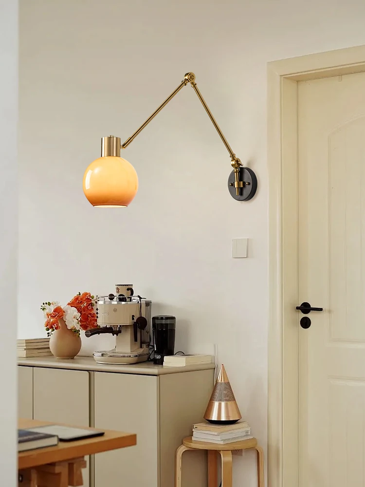 

Маленький настенный светильник в среднем древнем стиле, французский ретро стеклянный светильник изголовья спальни, декоративная лампа, японская прикроватная лампа для спальни