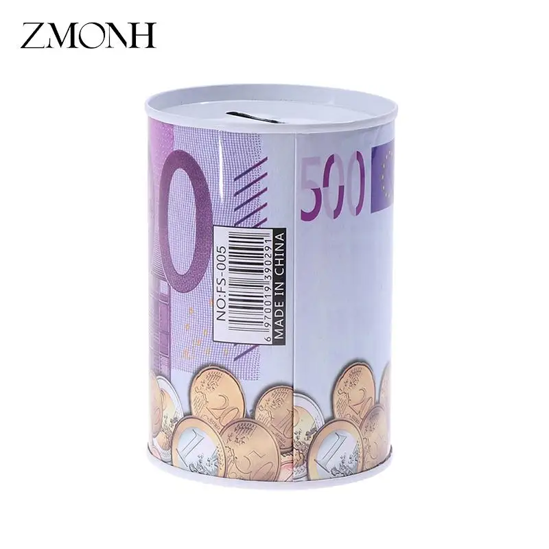 Tinplate Cylinder Piggy Bank Euro Dollar Picture Box Household Saving Money Box Home Decoration Money Boxes