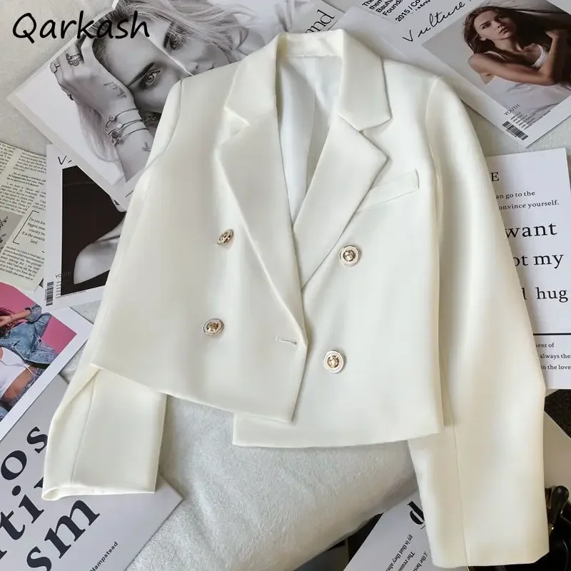 Cropped Blazers Women Baggy Ulzzang Gentle Office Lady Elegant Basic Vintage Notched Harajuku Overcoat Spring Autumn Temperament