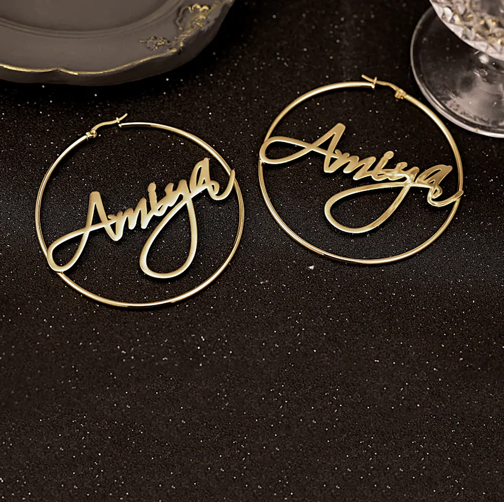 Custom Name Hoop Earrings Personalized Gold Color Stainless Steel for Earrings Women Letter Nameplate Circle Jewelry Gifts