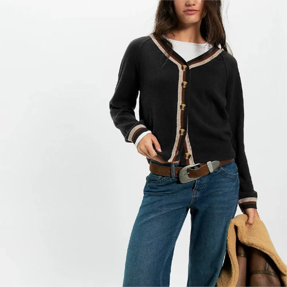 Women's Fashion Button Knitted Sweater Cardigan Jacket Autumn Winter New Color Blocking Casual Versatile Long Sleeve SweaterCoat