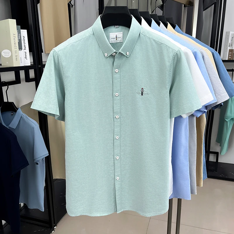 High end fashion 100% cotton short sleeve shirt summer new trend cartoon character embroidery lapel top Korean casual men's wear