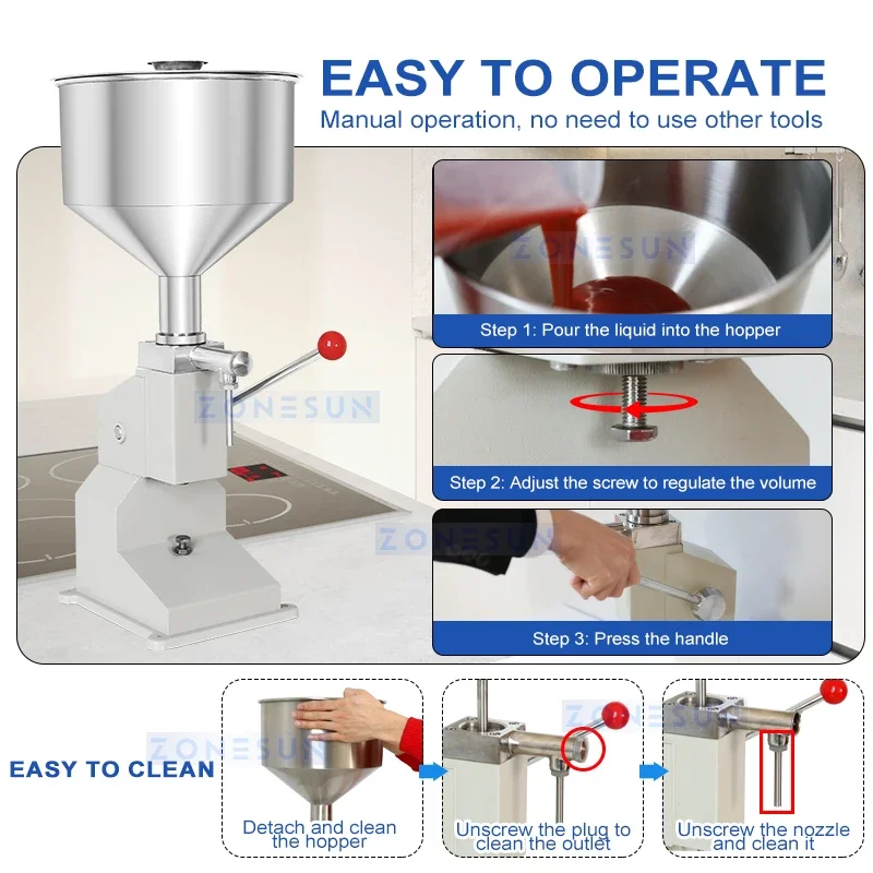 ZONESUN Manual Liquid Paste Filling Machine Honey Lip Gloss Shampoo High Quality Dispensing Equipment ZS-A03S