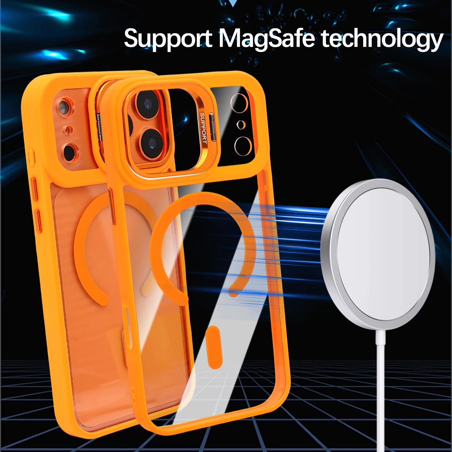 Magnetyczne etui na iPhone 17 Pro Max 17Air z podstawką, osłoną obiektywu aparatu, bezprzewodowym ładowaniem, odporne na wstrząsy, bumper na iPhone 17