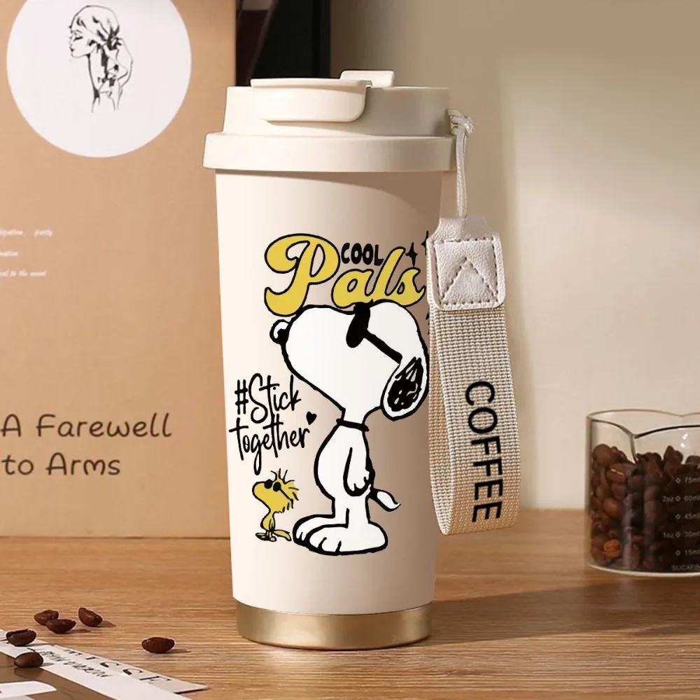 Snoopy Cartoon Thermos Cup Boys and Girls High Value Stainless Steel Cold Coffee Cup Car Large Capacity Straw Cups