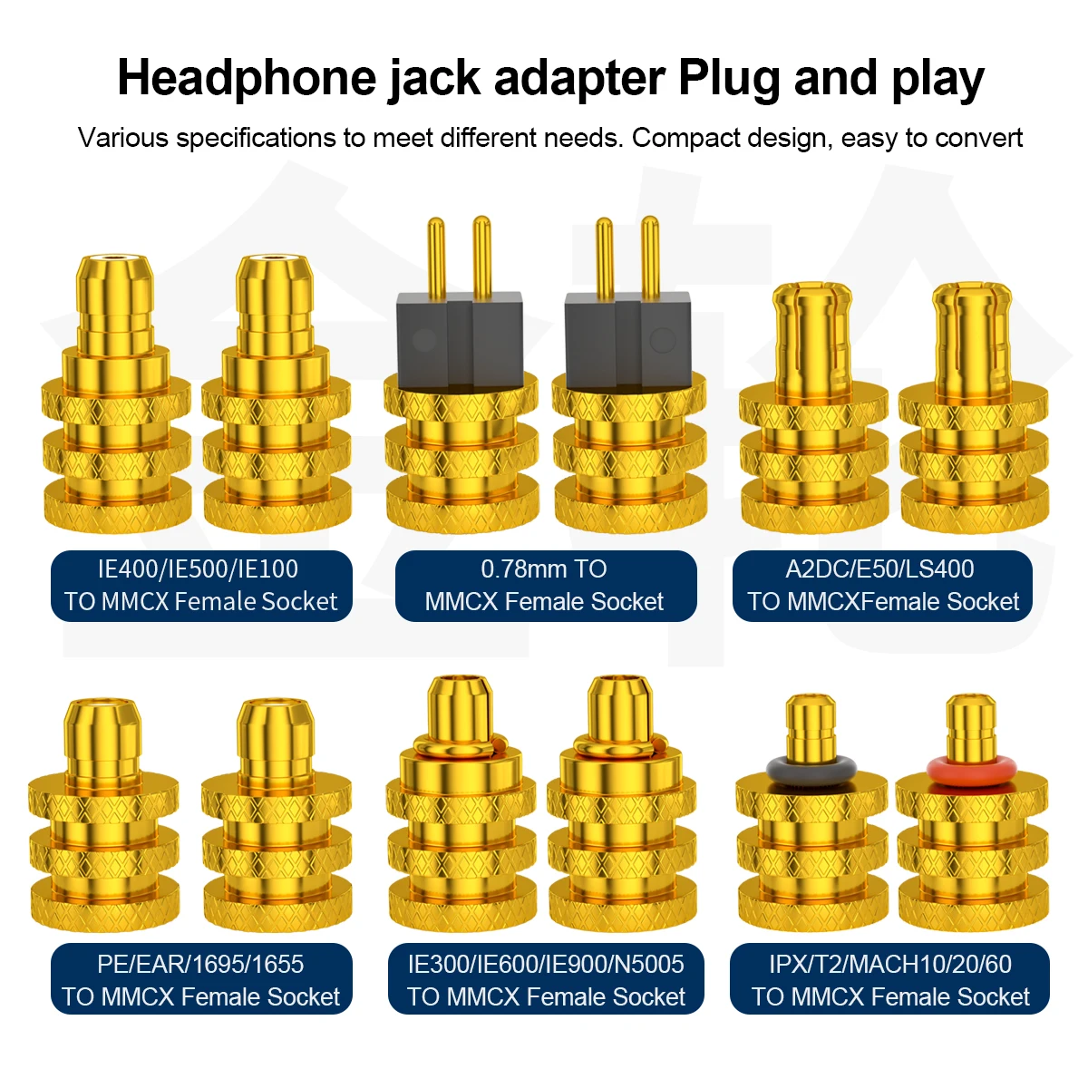 Gold wheel 0.78ear/ie300/ie900/IPX/A2DC/ie400 to MMCX female seat conversion head