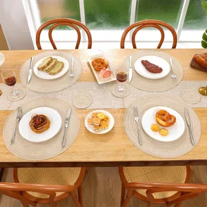 Placemats braided for dining table, round, washable, heat resistant, table mats, coasters, 6 set 8 Main Sales Place American Place - №1