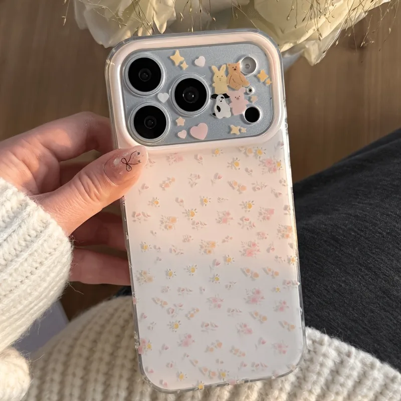 Full-Screen Cute Gentle Pink Flowers Pattern Phone Case For iPhone 17 Pro Max 16 15 14 13 12 11 Pro Max Protection Back Cover