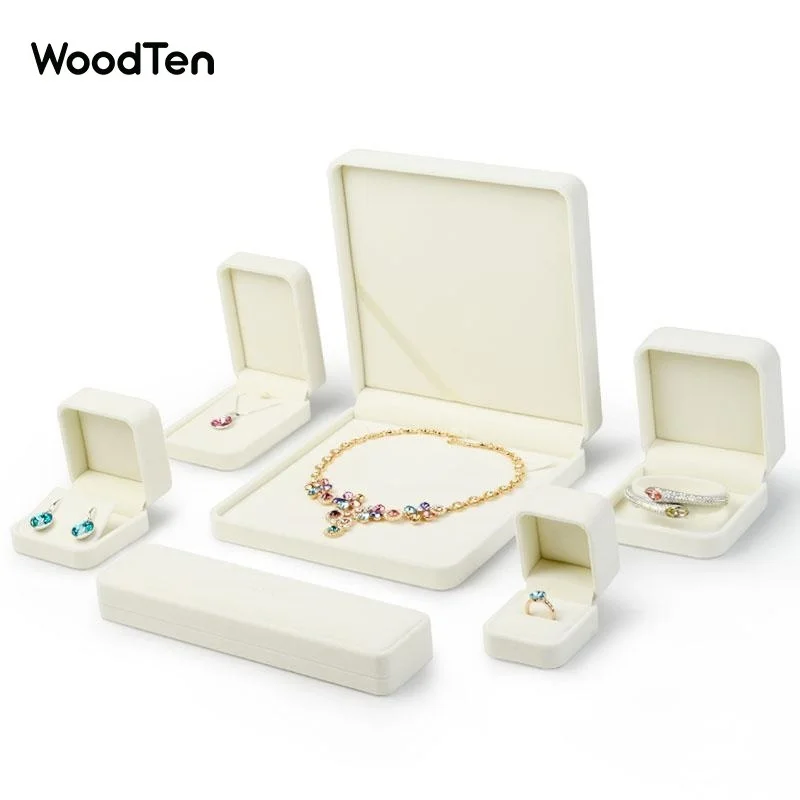 

WoodTen White Plush Women's Earring Box Couple Rings Storagecase Bracelet Pendant Big Necklace Long chain Case Jewelry Organizer