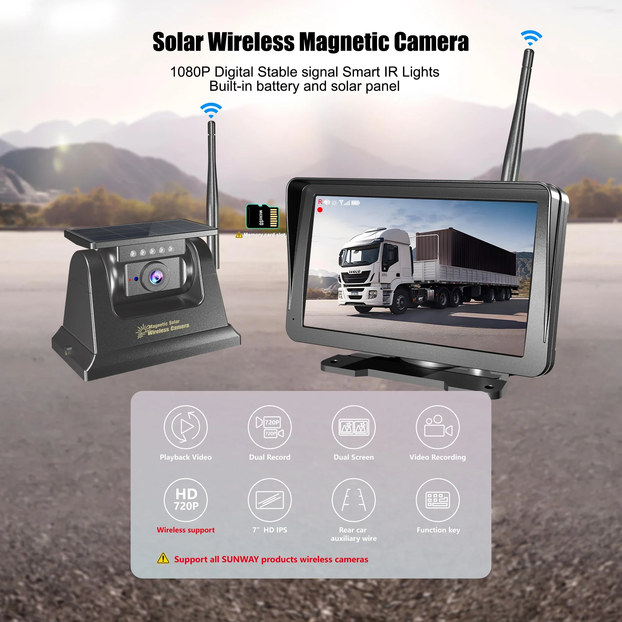 DIY 5 Minutes Ultrathin 7 Inch IPS Monitor Wireless Rearview Reverse Back Up Camera Built-in Magnet Battery For Semi Truck