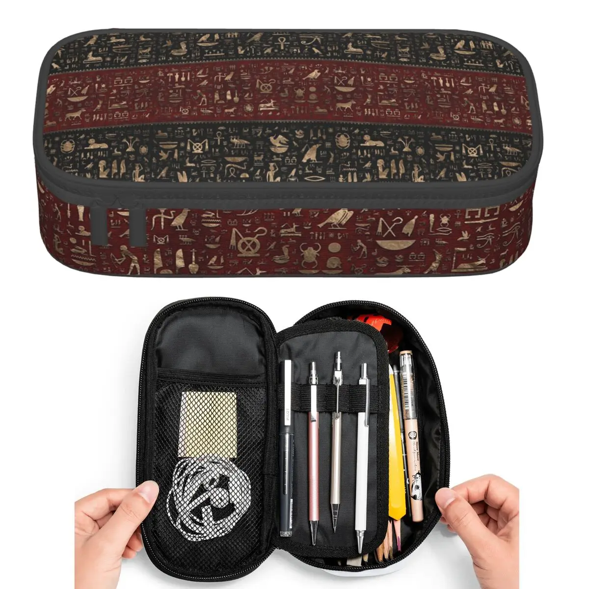 

Пеналы для студентов с изображением древнеегипетской культуры и иероглифов, большая сумка для ручек и карандашей, пенал-органайзер, держатель для ручек