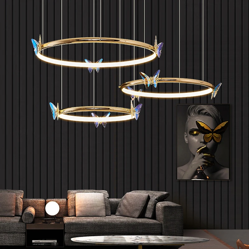 SAMAN Nordic Pendant Lights LED Creative Ring Butterfly Fixtures for Home Living Dining Room Bedroom Decor